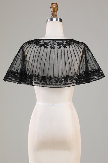 Schwarzer Umhang mit Perlen glitzer aus den 1920er Jahren für Damen